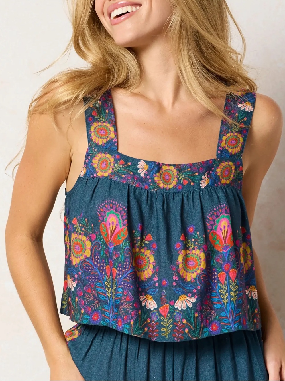 NWT Natural Life Cece Tank Slate Blue Floral XS